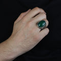Men Silver Jade Stone Ring, Large Natural Jade Style Engraved Ring, Men Silver Ring, Turkish Handmade Sterling Silver Ring, Gift For Him