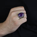 Men Natural Amethyst Silver Ring, Handmade Amethyst Ring, Engraved Silver Amethyst Ring, Men Jewelry Ring, Ottoman Style Ring, Gift For Men