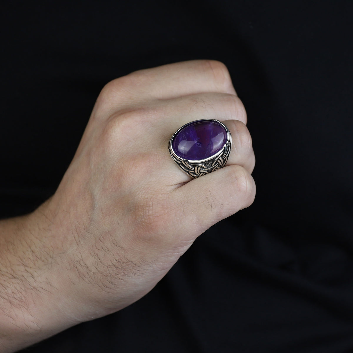 Men Natural Amethyst Silver Ring, Handmade Amethyst Ring, Engraved Silver Amethyst Ring, Men Jewelry Ring, Ottoman Style Ring, Gift For Men