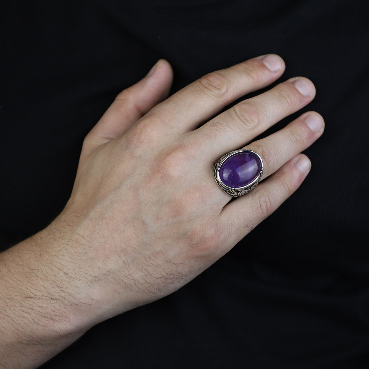 Men Natural Amethyst Silver Ring, Handmade Amethyst Ring, Engraved Silver Amethyst Ring, Men Jewelry Ring, Ottoman Style Ring, Gift For Men