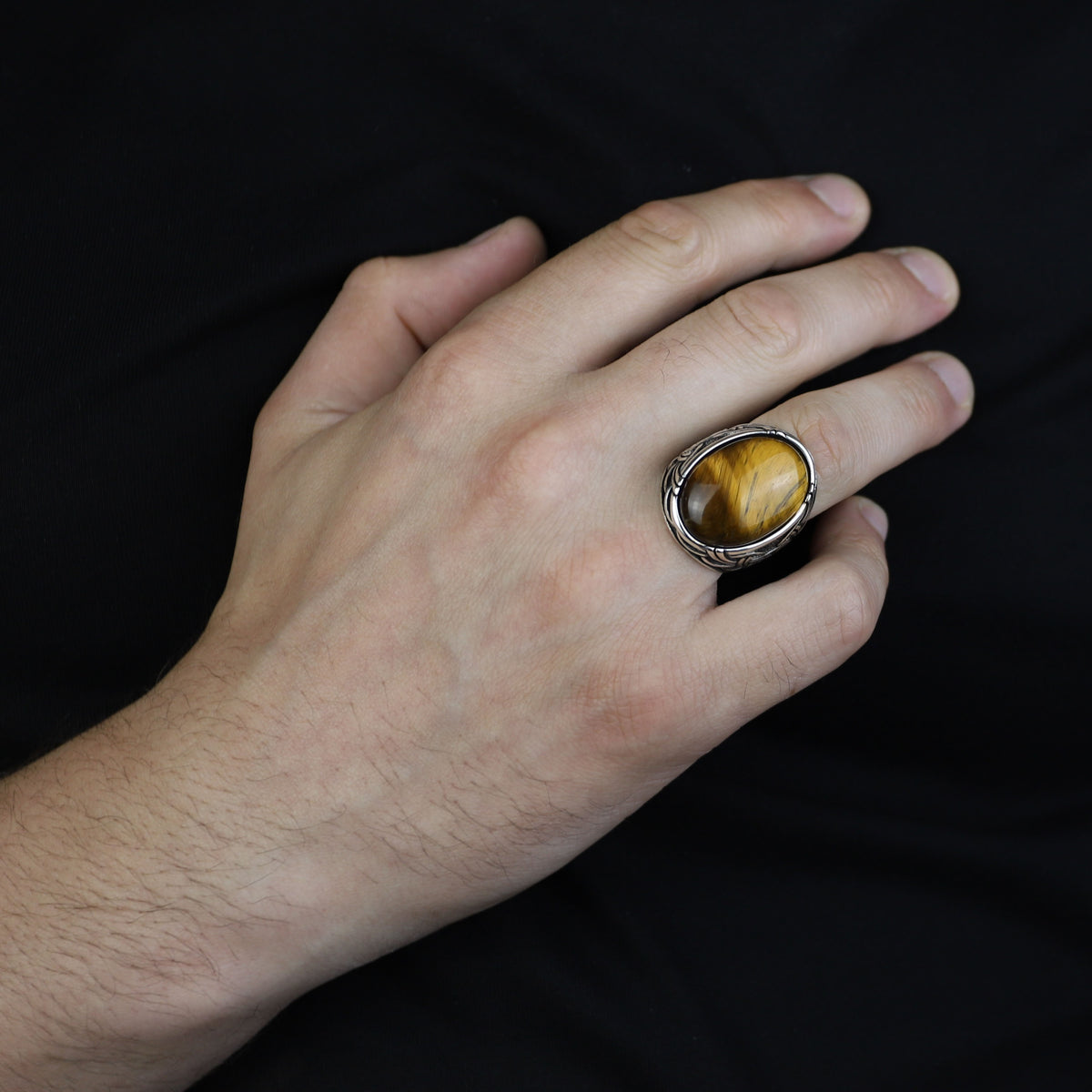 Men Handmade Tiger Eye Ring, Large Engraved Men Ring, Natural Tiger Eye Gemstone Ring, Turkish Handmade 925k Sterling Silver Ring