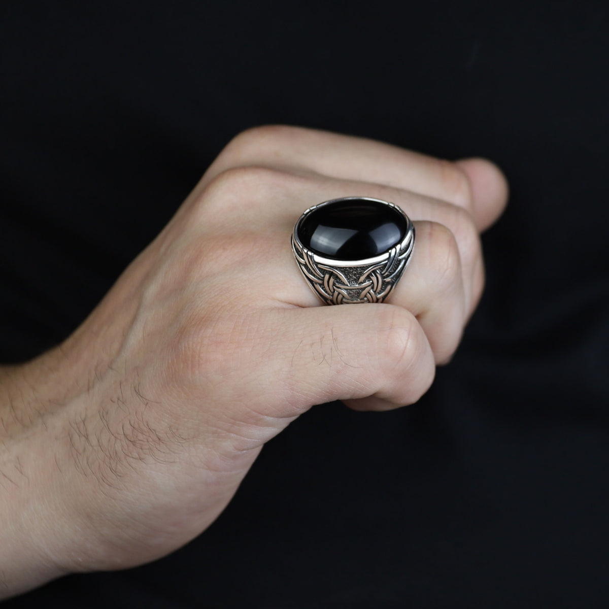 Men Silver Onyx Signet Ring, Engraved Onyx Oval Ring, Onyx Large Ring, Pinky Men Ring, Onyx Statement Ring, Gift For Men, Mens Gift