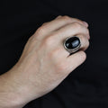Men Silver Onyx Signet Ring, Engraved Onyx Oval Ring, Onyx Large Ring, Pinky Men Ring, Onyx Statement Ring, Gift For Men, Mens Gift