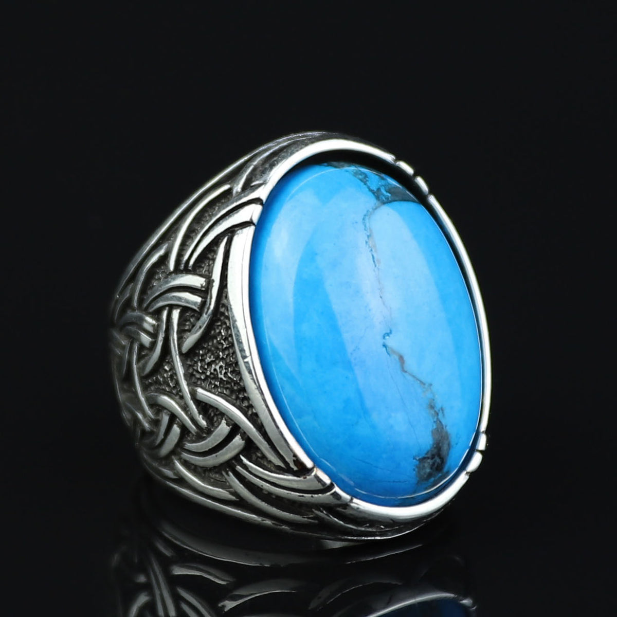 925 Sterling Silver Turquoise Ring, Men Large Turquoise Ring , Handcrafted Ottoman Ring , Turkish handmade , Gift for Men, Father Day Gift