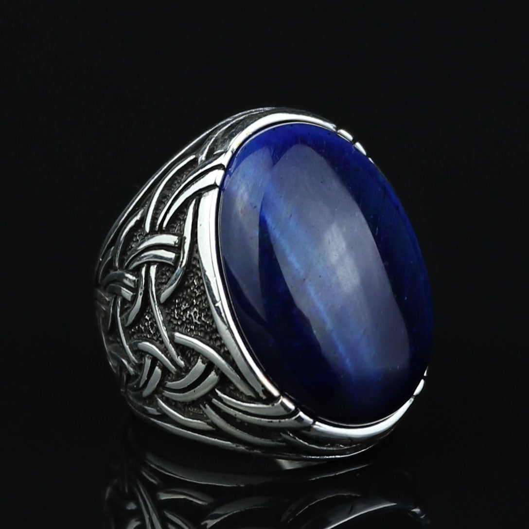Silver Blue Tiger Eye Stone Ring, Men Handmade Tiger Eye Ring , Handmade Silver Ring, Ottoman Style Ring, 925K Sterling Silver Ring