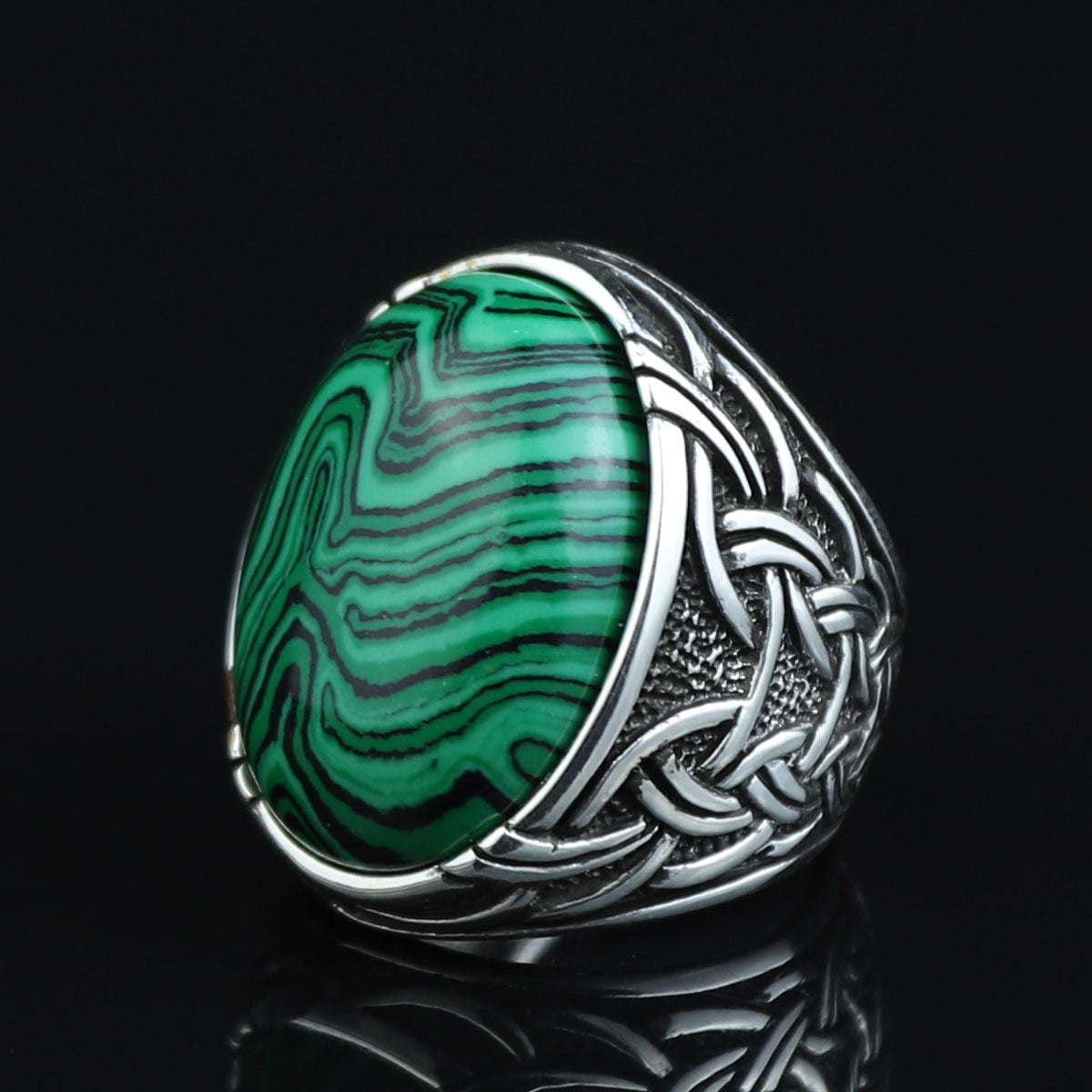 925 Silver Malachite Gemstone Ring , Men Handmade Ring, Turkish Handmade Ring, Handmade Ottoman Jewelry, Gift For Men