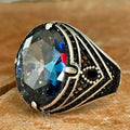 Men Handmade Oval Mystic Topaz Men Ring