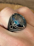 Men Handmade Oval Mystic Topaz Men Ring