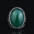 Men Silver Jade Stone Ring, Large Natural Jade Style Engraved Ring, Men Silver Ring, Turkish Handmade Sterling Silver Ring, Gift For Him