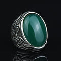 Men Silver Jade Stone Ring, Large Natural Jade Style Engraved Ring, Men Silver Ring, Turkish Handmade Sterling Silver Ring, Gift For Him