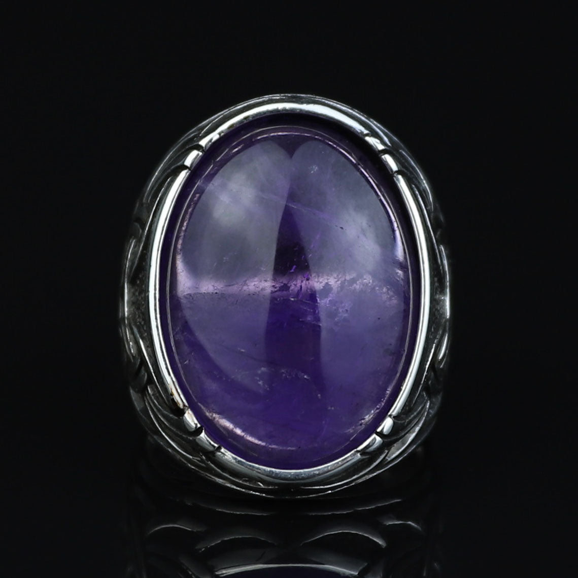 Men Natural Amethyst Silver Ring, Handmade Amethyst Ring, Engraved Silver Amethyst Ring, Men Jewelry Ring, Ottoman Style Ring, Gift For Men