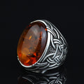 Silver Natural Baltic Orange Amber Ring , Engraved Ring, Gemstone Ring , Father Day Gift, Men Ottoman Style Handmade Ring , 925k Sterling Silver