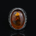 Silver Natural Baltic Orange Amber Ring , Engraved Ring, Gemstone Ring , Father Day Gift, Men Ottoman Style Handmade Ring , 925k Sterling Silver