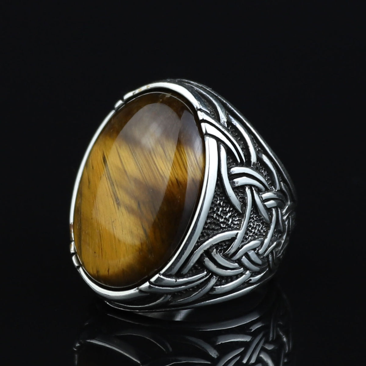 Men Handmade Tiger Eye Ring, Large Engraved Men Ring, Natural Tiger Eye Gemstone Ring, Turkish Handmade 925k Sterling Silver Ring