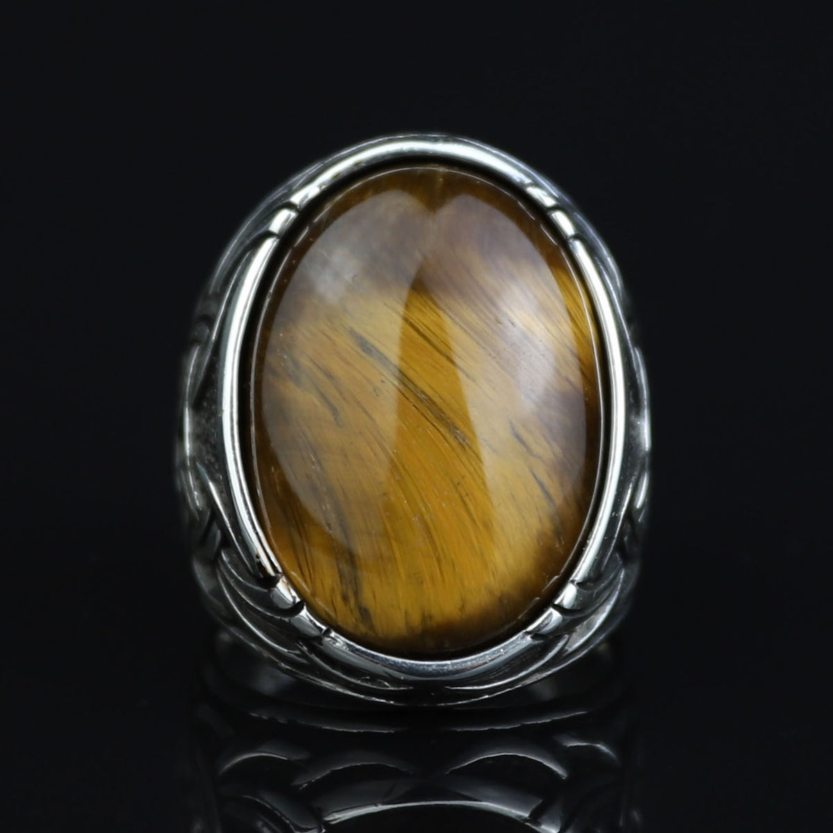 Men Handmade Tiger Eye Ring, Large Engraved Men Ring, Natural Tiger Eye Gemstone Ring, Turkish Handmade 925k Sterling Silver Ring