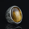 Men Handmade Tiger Eye Ring, Large Engraved Men Ring, Natural Tiger Eye Gemstone Ring, Turkish Handmade 925k Sterling Silver Ring