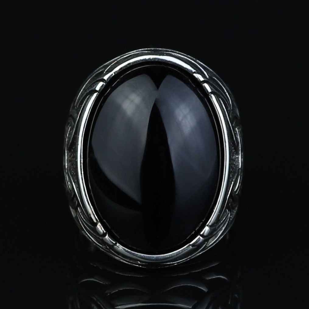Men Silver Onyx Signet Ring, Engraved Onyx Oval Ring, Onyx Large Ring, Pinky Men Ring, Onyx Statement Ring, Gift For Men, Mens Gift