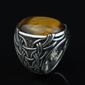 Men Handmade Tiger Eye Ring, Large Engraved Men Ring, Natural Tiger Eye Gemstone Ring, Turkish Handmade 925k Sterling Silver Ring