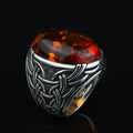Silver Natural Baltic Orange Amber Ring , Engraved Ring, Gemstone Ring , Father Day Gift, Men Ottoman Style Handmade Ring , 925k Sterling Silver