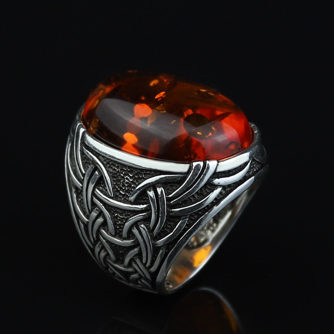 Silver Natural Baltic Orange Amber Ring , Engraved Ring, Gemstone Ring , Father Day Gift, Men Ottoman Style Handmade Ring , 925k Sterling Silver