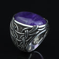 Men Natural Amethyst Silver Ring, Handmade Amethyst Ring, Engraved Silver Amethyst Ring, Men Jewelry Ring, Ottoman Style Ring, Gift For Men