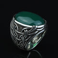 Men Silver Jade Stone Ring, Large Natural Jade Style Engraved Ring, Men Silver Ring, Turkish Handmade Sterling Silver Ring, Gift For Him