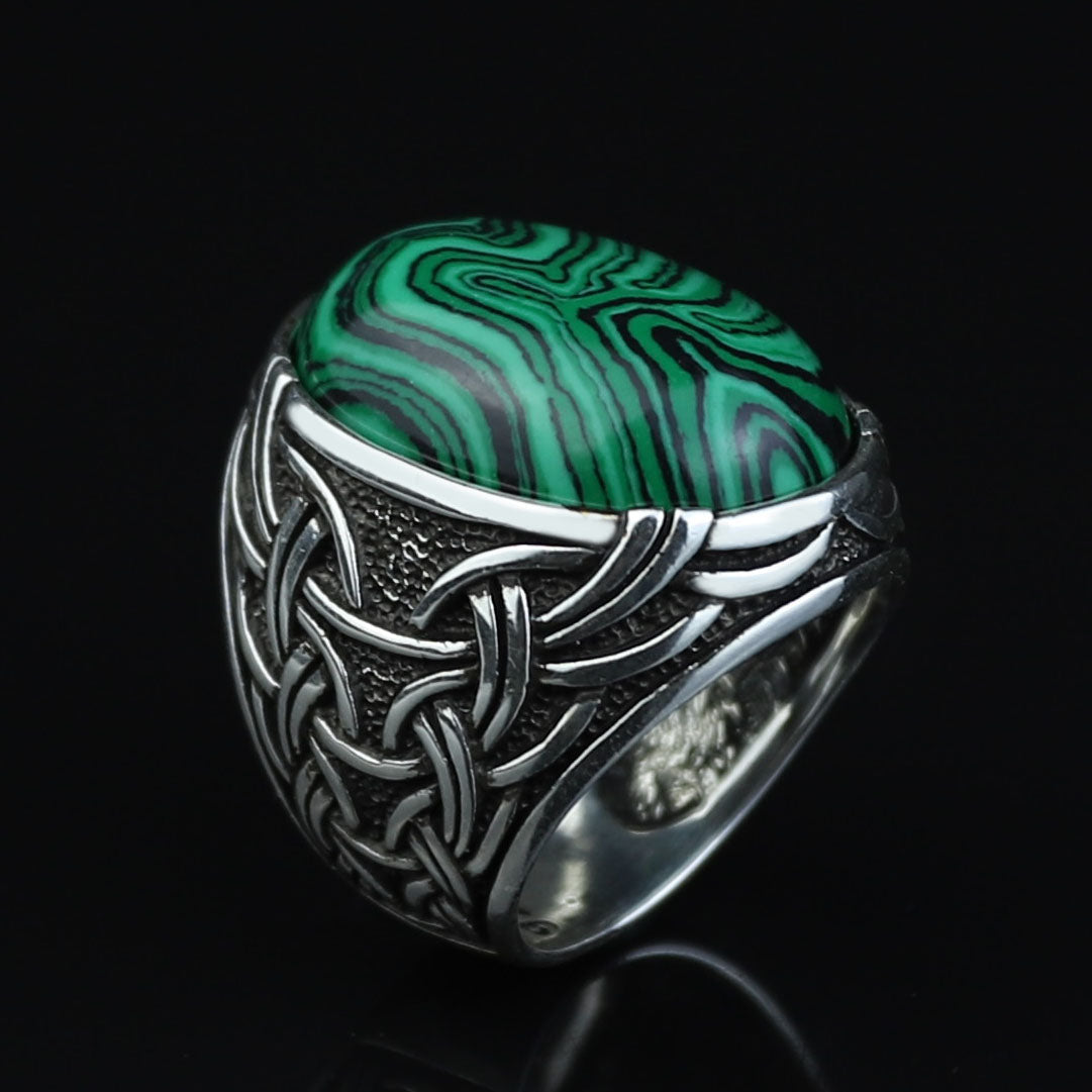 925 Silver Malachite Gemstone Ring , Men Handmade Ring, Turkish Handmade Ring, Handmade Ottoman Jewelry, Gift For Men