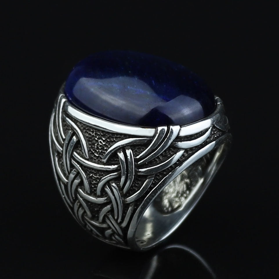 Silver Blue Tiger Eye Stone Ring, Men Handmade Tiger Eye Ring , Handmade Silver Ring, Ottoman Style Ring, 925K Sterling Silver Ring