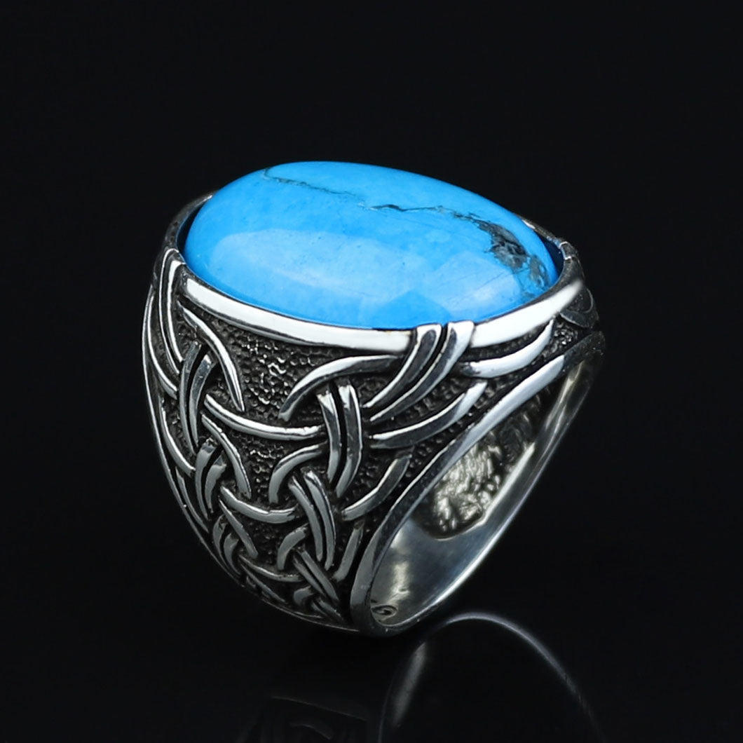 925 Sterling Silver Turquoise Ring, Men Large Turquoise Ring , Handcrafted Ottoman Ring , Turkish handmade , Gift for Men, Father Day Gift