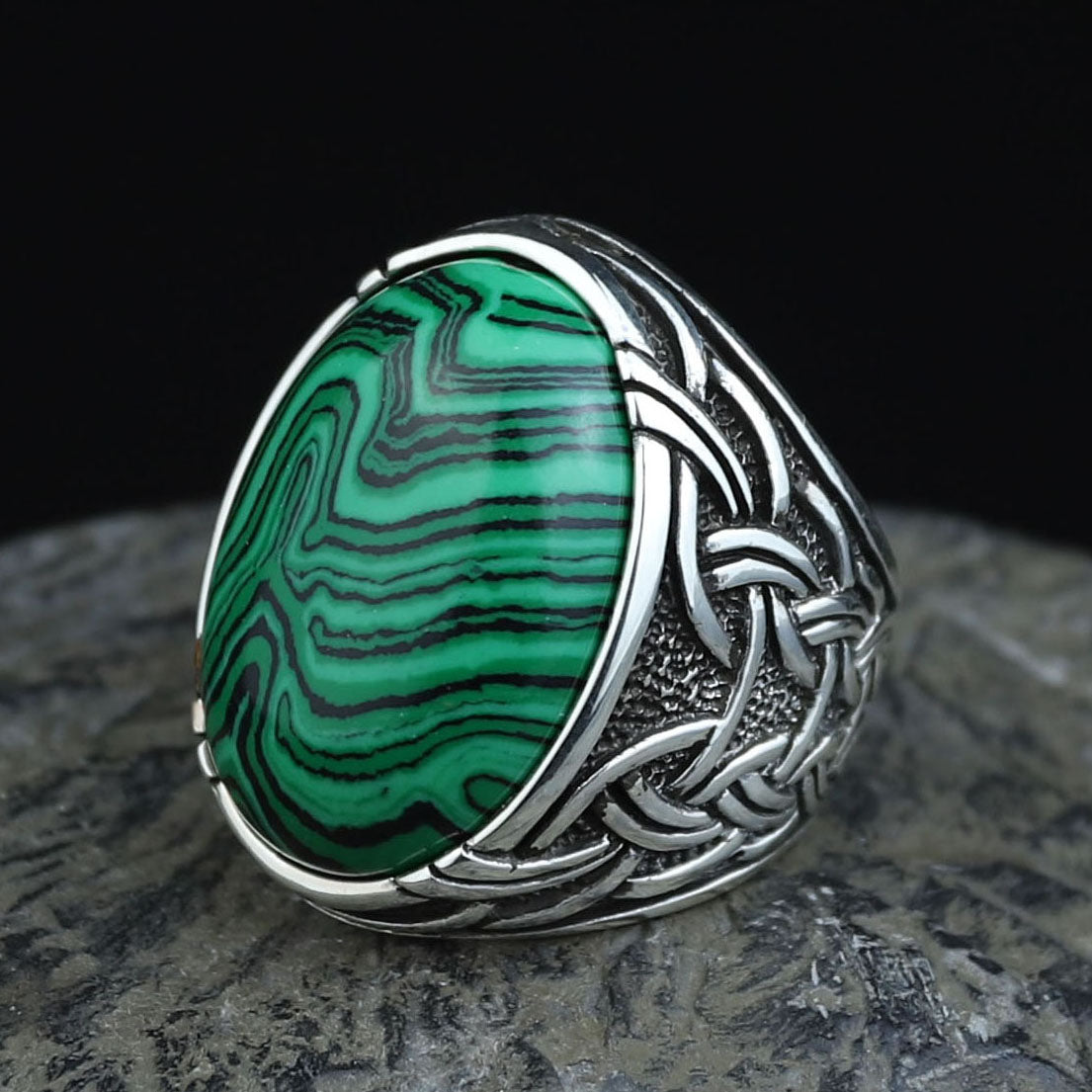 925 Silver Malachite Gemstone Ring , Men Handmade Ring, Turkish Handmade Ring, Handmade Ottoman Jewelry, Gift For Men