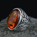 Silver Natural Baltic Orange Amber Ring , Engraved Ring, Gemstone Ring , Father Day Gift, Men Ottoman Style Handmade Ring , 925k Sterling Silver