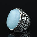 Men Silver Aquamarine Stone Ring, Engraved Natural Aquamarine Stone Ring , Engraved Vintage Men Ring, Turkish Men Ring