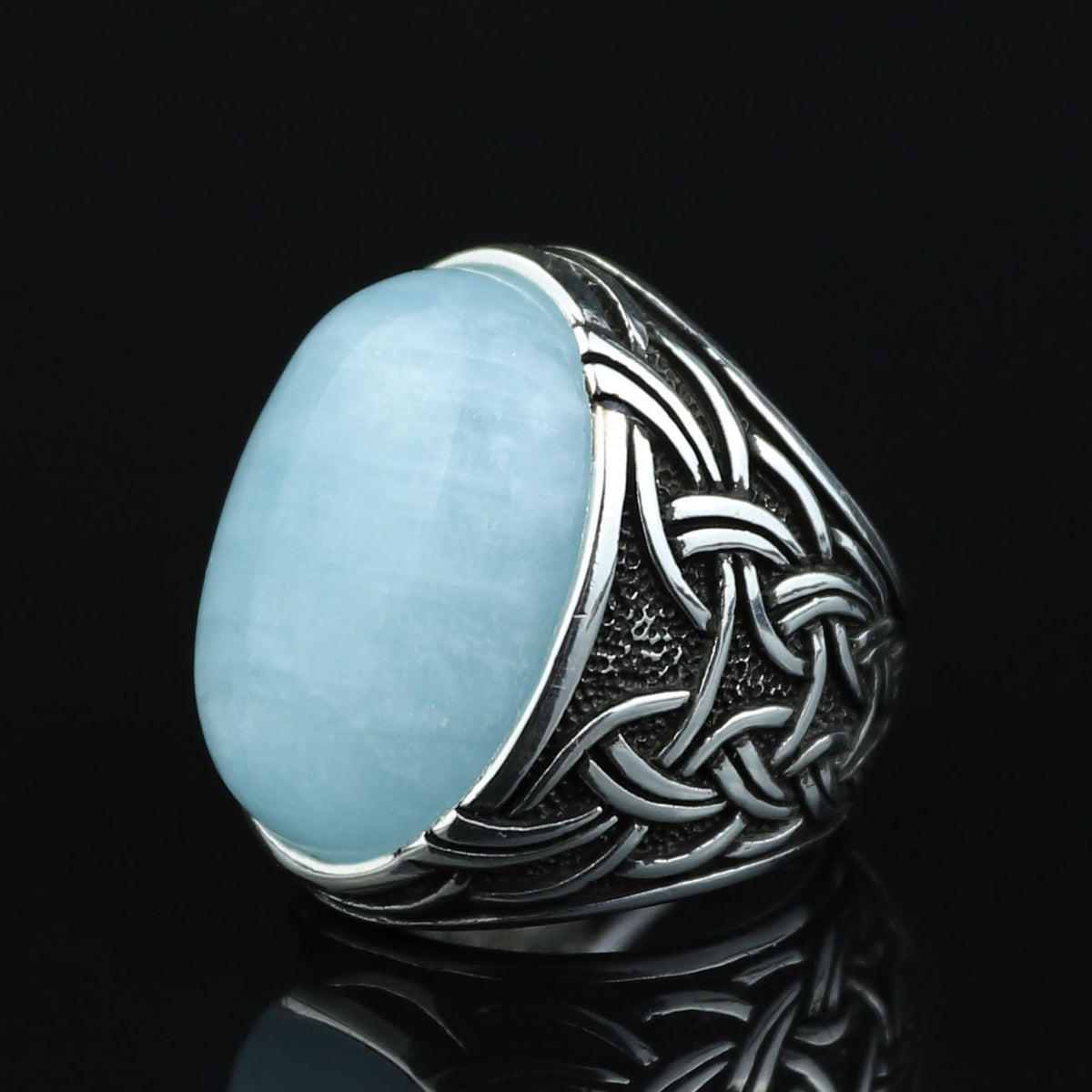 Men Silver Aquamarine Stone Ring, Engraved Natural Aquamarine Stone Ring , Engraved Vintage Men Ring, Turkish Men Ring