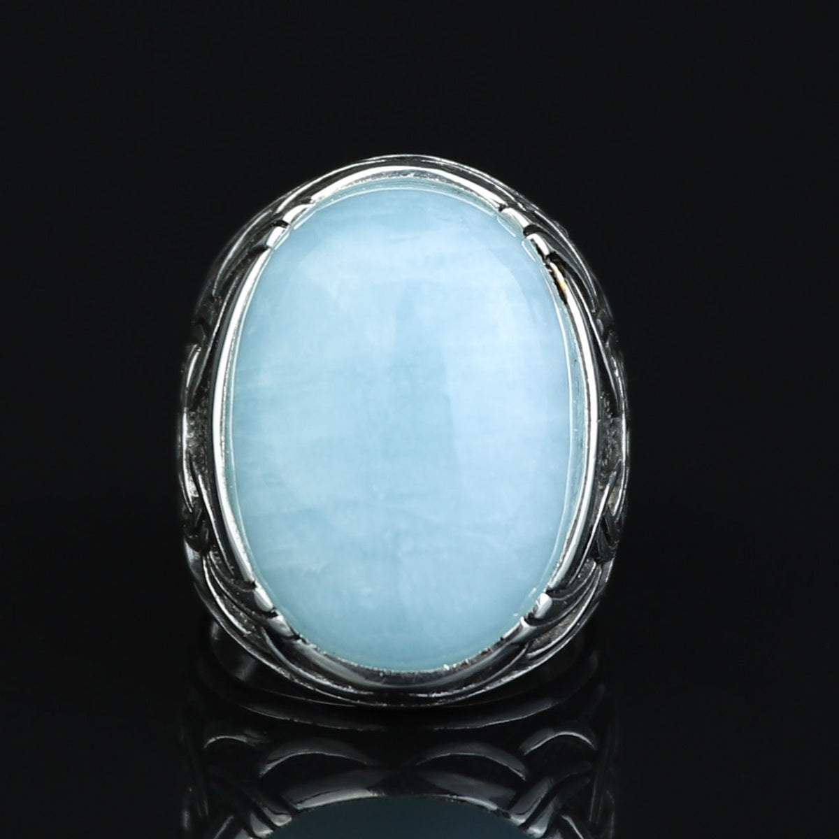 Men Silver Aquamarine Stone Ring, Engraved Natural Aquamarine Stone Ring , Engraved Vintage Men Ring, Turkish Men Ring