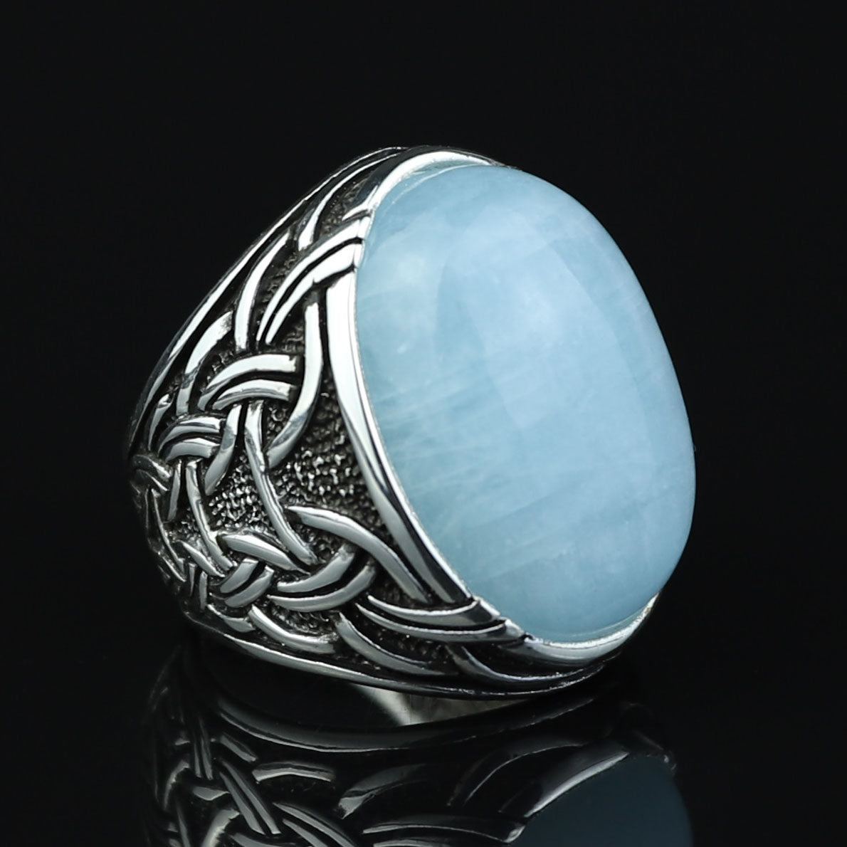 Men Silver Aquamarine Stone Ring, Engraved Natural Aquamarine Stone Ring , Engraved Vintage Men Ring, Turkish Men Ring