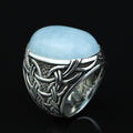 Men Silver Aquamarine Stone Ring, Engraved Natural Aquamarine Stone Ring , Engraved Vintage Men Ring, Turkish Men Ring