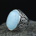 Men Silver Aquamarine Stone Ring, Engraved Natural Aquamarine Stone Ring , Engraved Vintage Men Ring, Turkish Men Ring