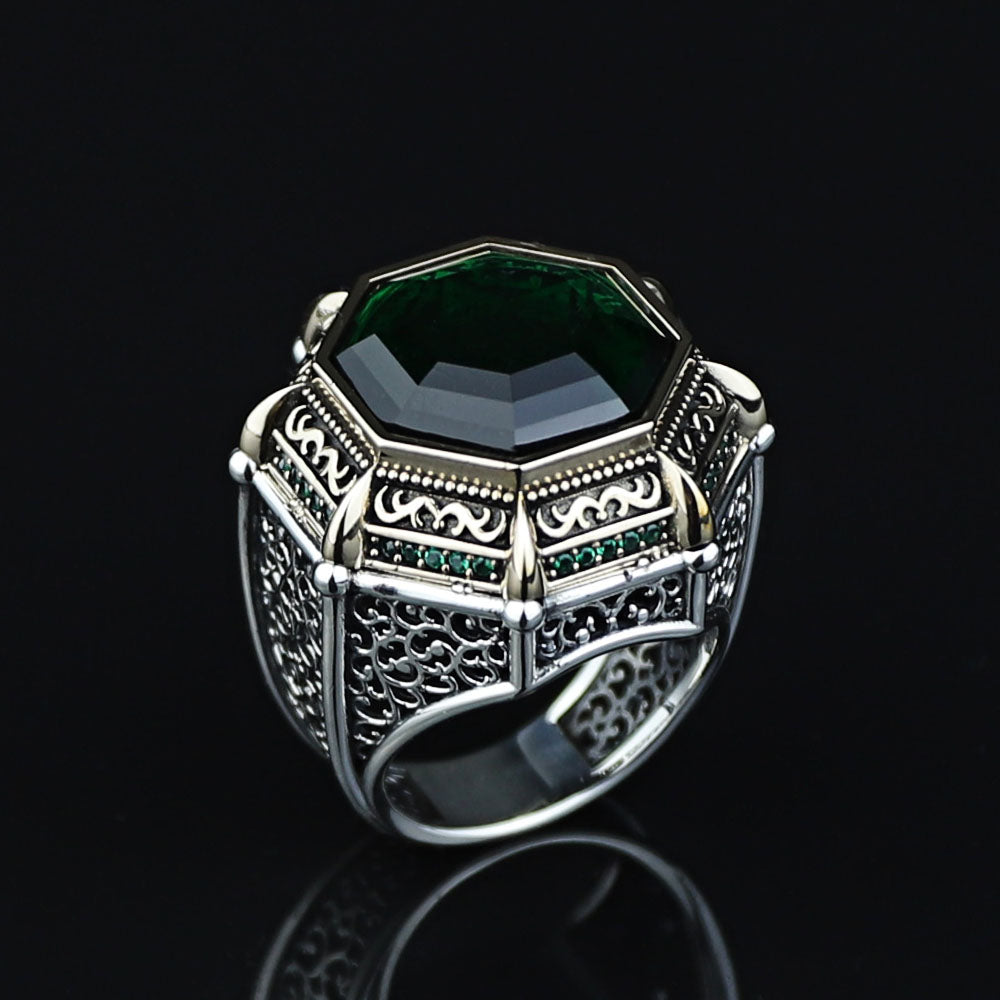 925 Silver Seal Of Solomon Emerald Stone Star Of David Ring
