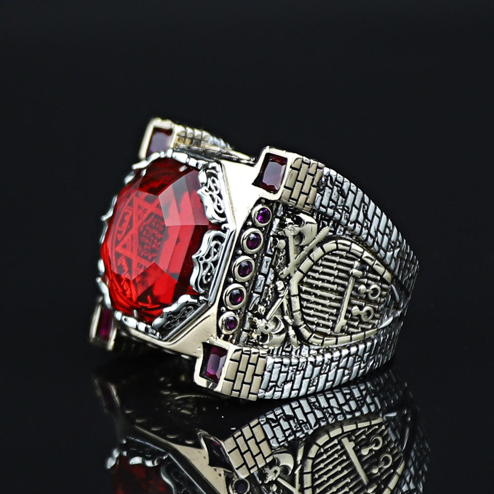 925 Sterling Silver Men Ruby Gemstone Handmade King Solomon Signet Ring