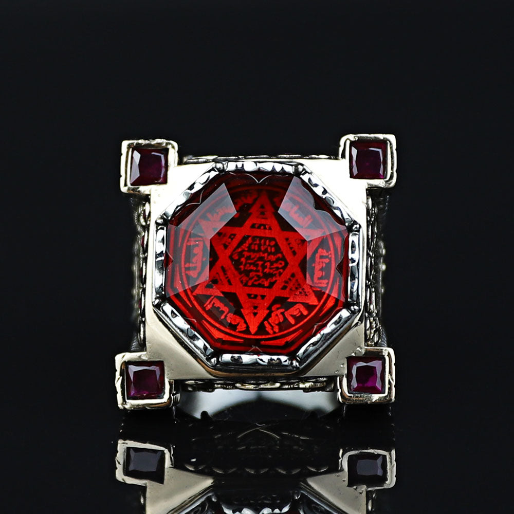 925 Sterling Silver Men Ruby Gemstone Handmade King Solomon Signet Ring