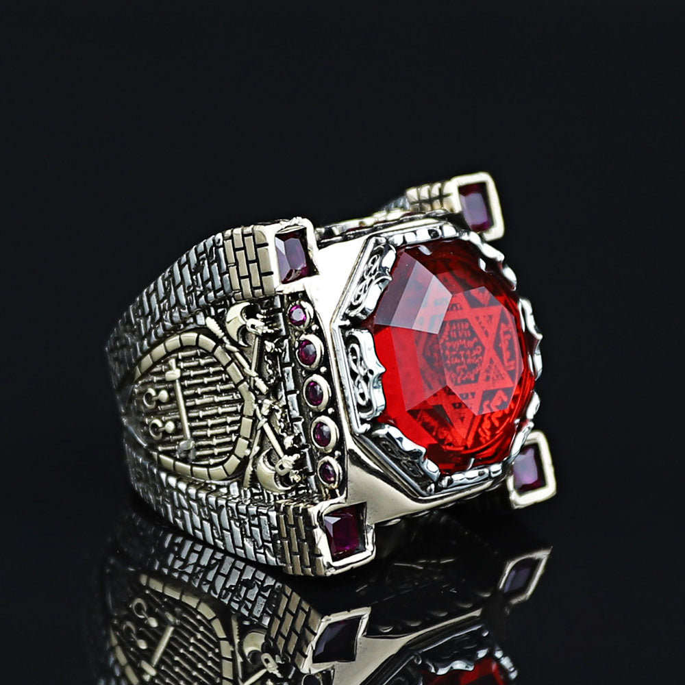 925 Sterling Silver Men Ruby Gemstone Handmade King Solomon Signet Ring