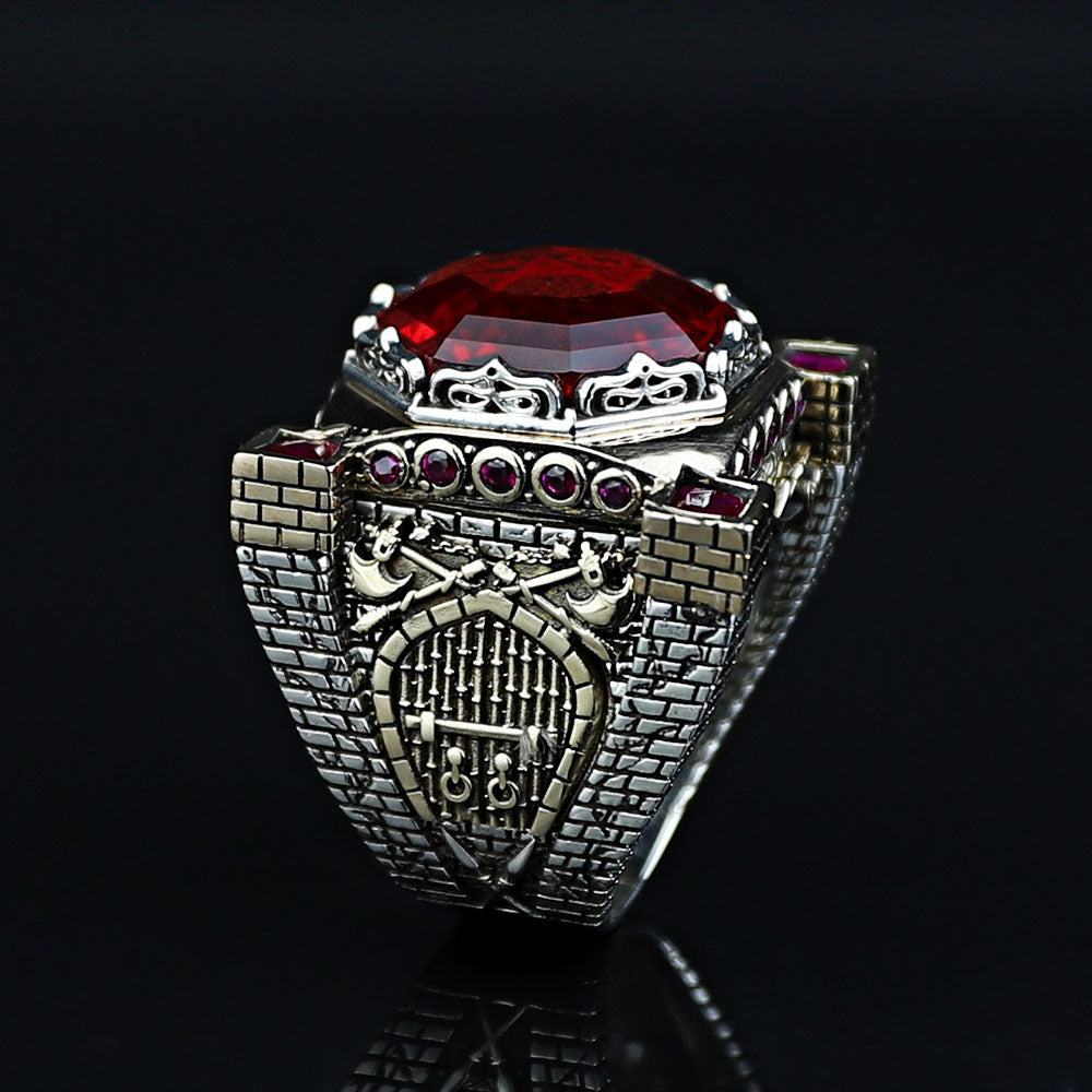 925 Sterling Silver Men Ruby Gemstone Handmade King Solomon Signet Ring