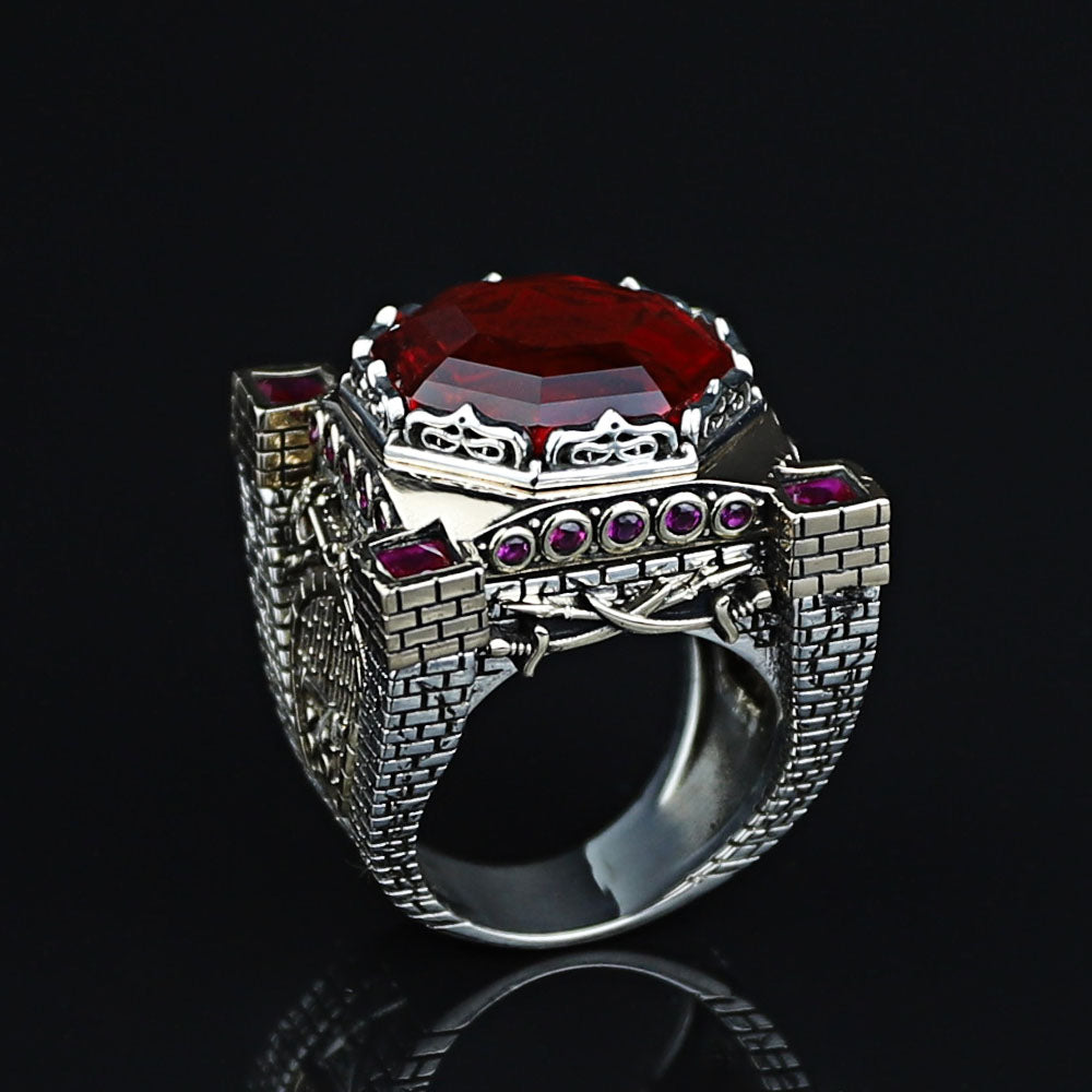 925 Sterling Silver Men Ruby Gemstone Handmade King Solomon Signet Ring
