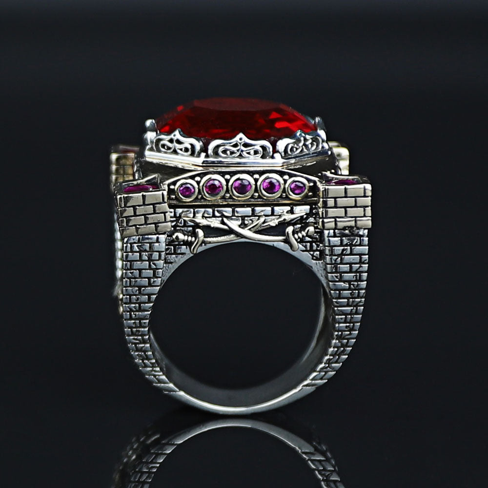 925 Sterling Silver Men Ruby Gemstone Handmade King Solomon Signet Ring