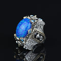 925 Silver Turkish Handmade Blue Opal Gemstone Guardian Figured Ring