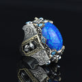 925 Silver Turkish Handmade Blue Opal Gemstone Guardian Figured Ring