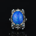 925 Silver Turkish Handmade Blue Opal Gemstone Guardian Figured Ring