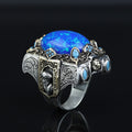 925 Silver Turkish Handmade Blue Opal Gemstone Guardian Figured Ring