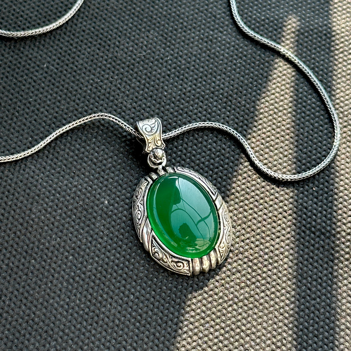 Silver Handmade Natural Green Jade Gemstone Necklace