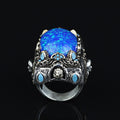 925 Silver Turkish Handmade Blue Opal Gemstone Guardian Figured Ring